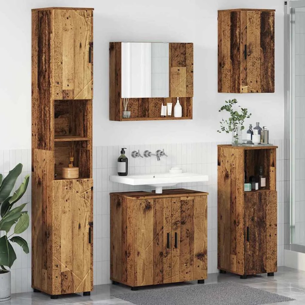 vidaXL Σετ Επίπλων Μπάνιου με πόρτα 5 pcs Παλαιό ξύλο 61 x 35 x 64 εκ.