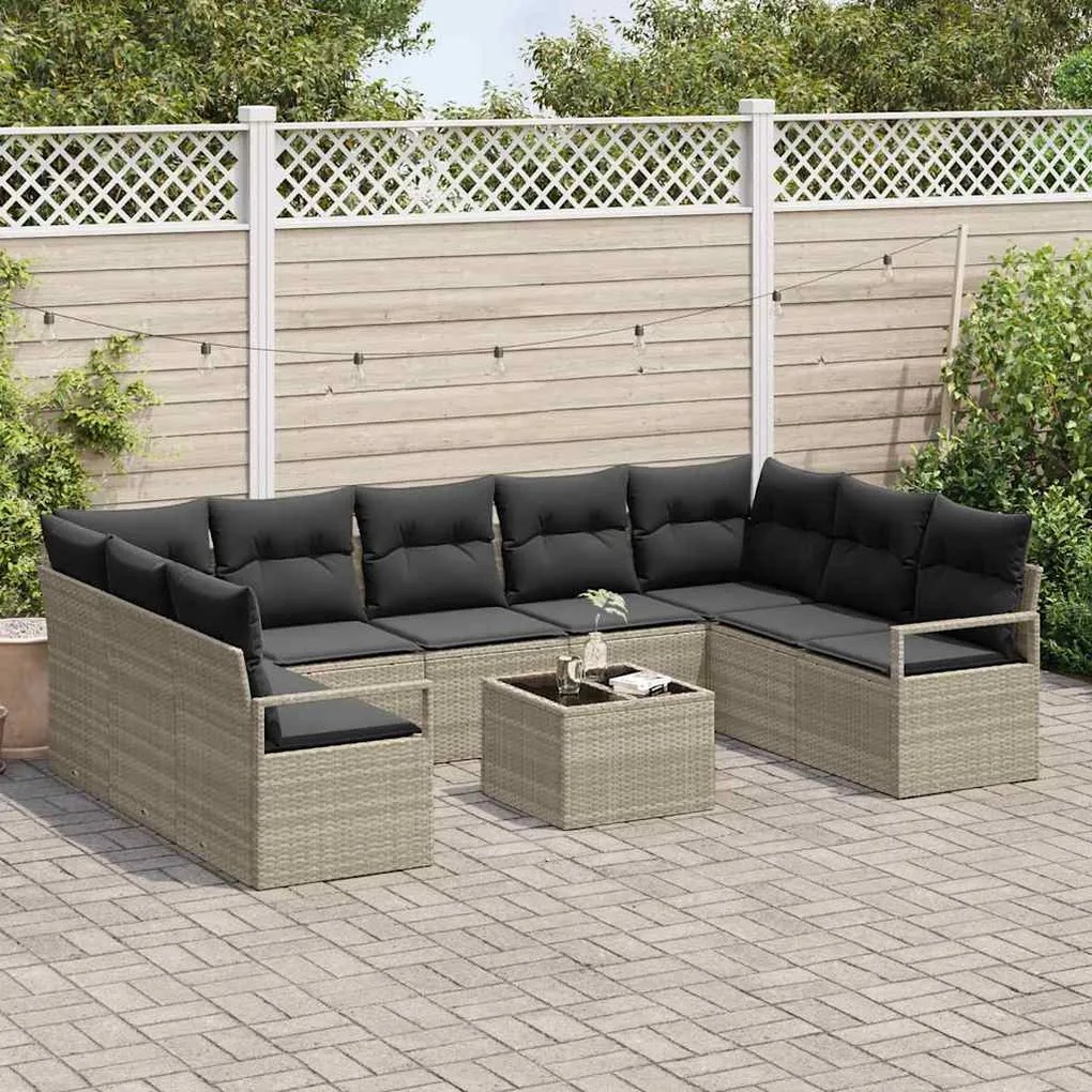 vidaXL Σετ Καναπέ Κήπου 10 pcs Ανοιχτό γκρι Πολυ ράταν