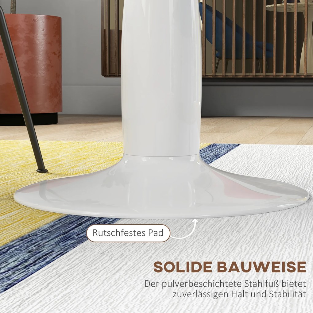 HOMCOM Στρογγυλό Τραπέζι Τραπεζαρίας, Επικαλυμμένο με Πούδρα Ατσάλι, MDF με Μελαμίνη, Αντιολισθητικά Πόδια, 70 x 74 cm, Λευκό