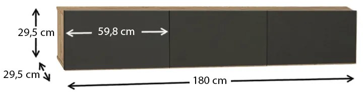Έπιπλο τηλεόρασης επιτοίχιο Damla Megapap με LED χρώμα sapphire oak - ανθρακί 180x29,5x29,5εκ.