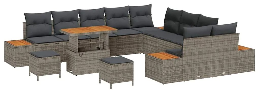 vidaXL Σετ Καναπέ Κήπου με μαξιλάρι 13 pcs Γκρι Πολυ ράταν