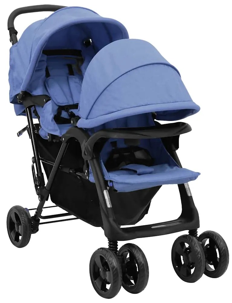 vidaXL Καρότσι Διδύμων Ναυτικό Μπλε Ατσάλινο