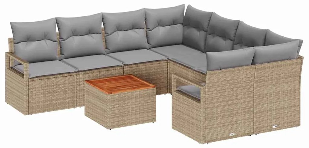 vidaXL Σετ Καναπέ Κήπου 9 pcs Μπέζ και Ανοιχτό Γκρι συνθετικό ρατάν