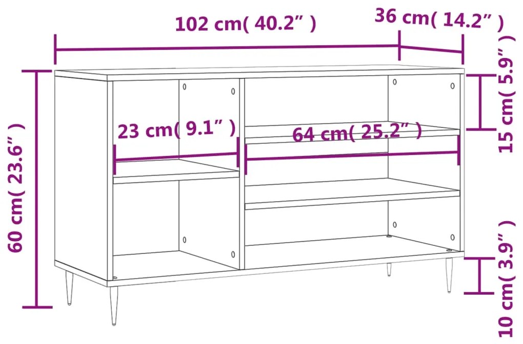 Παπουτσοθήκη Γκρι Σκυροδέματος 102x36x60 εκ. Επεξεργασμένο Ξύλο - Γκρι