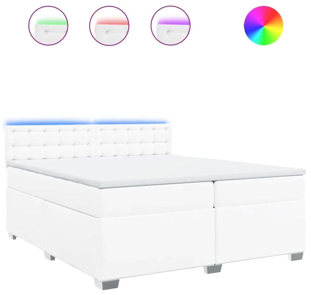 vidaXL Κρεβάτι Boxspring με Στρώμα Λευκό 200x200 εκ. Συνθετικό Δέρμα