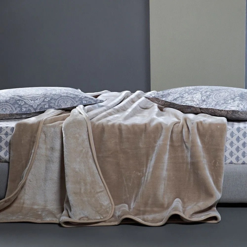 Κουβέρτα Notte 26 Βελουτέ Beige Kentia King Size 260x240cm Πολυέστερ