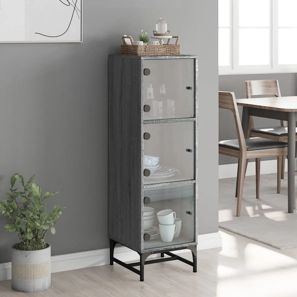vidaXL Ντουλάπι Γκρι Sonoma 35x37x120 εκ. με Γυάλινες Πόρτες