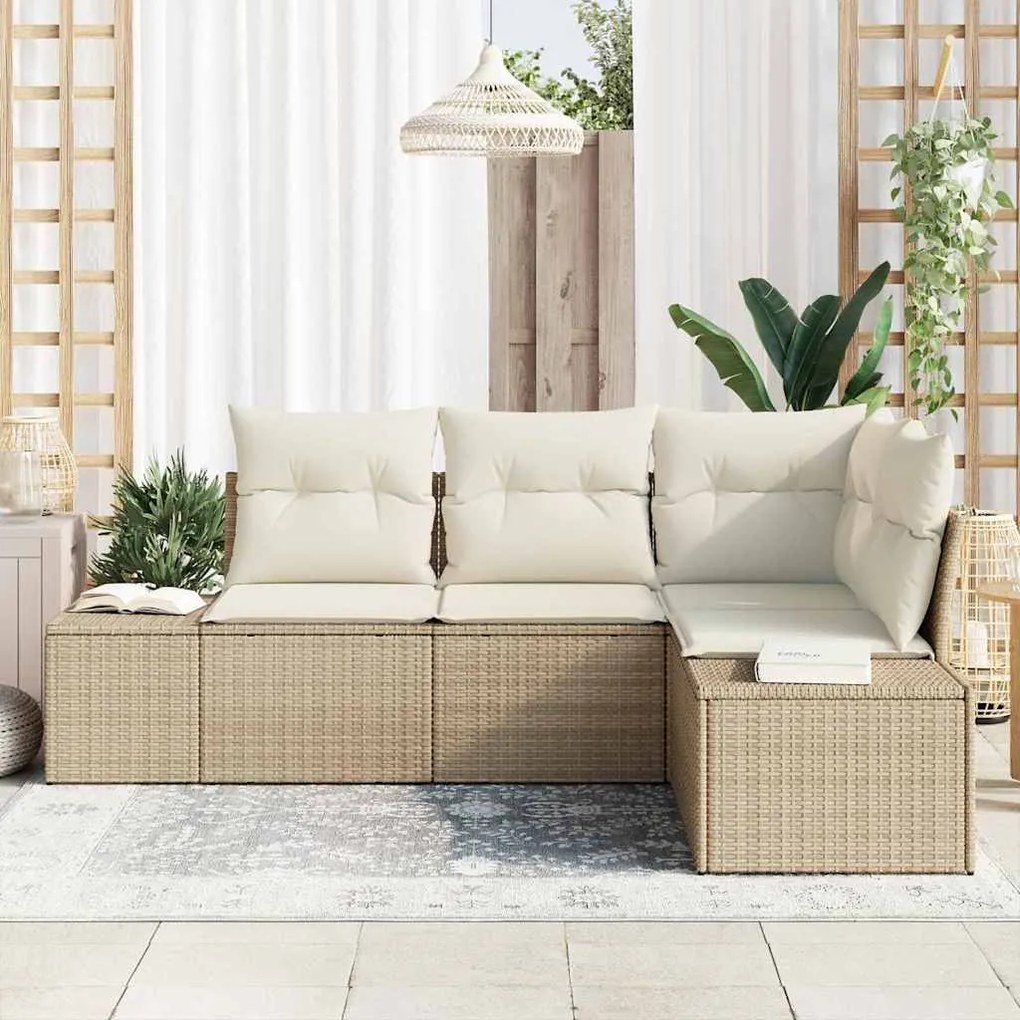 vidaXL Σετ Καναπέ Κήπου 4 pcs Μπεζ, Κρέμα Πολυ rattan, βαμμένο ατσάλι