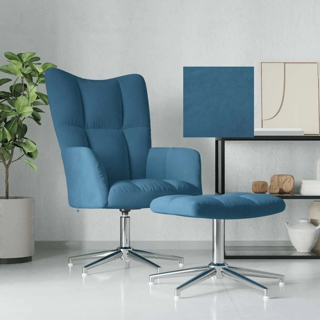 vidaXL Πολυθρόνα Relax Μπλε Βελούδινη με Σκαμπό