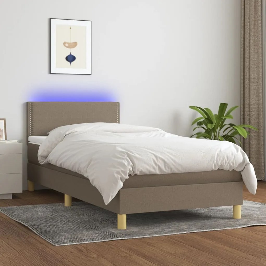 vidaXL Κρεβάτι Boxspring με Στρώμα & LED Taupe 100x200 εκ. Υφασμάτινο