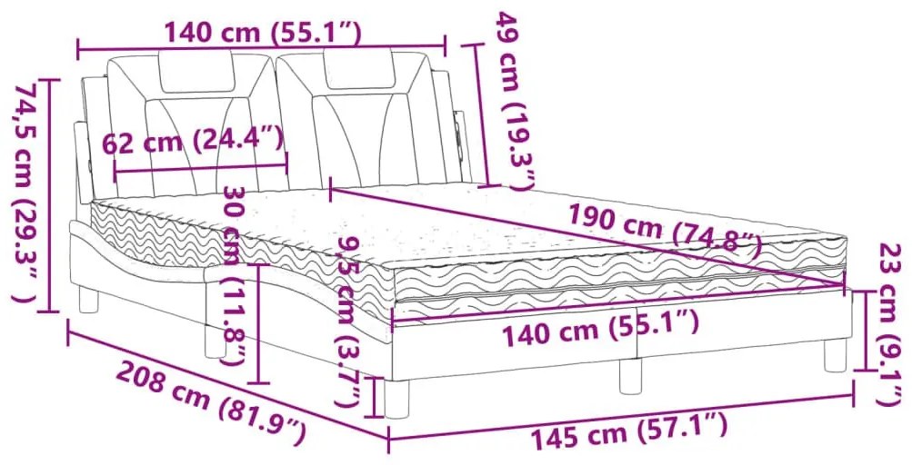 Κρεβάτι με Στρώμα Μαύρο/Λευκό 140x190 εκ. από Συνθετικό Δέρμα - Λευκό