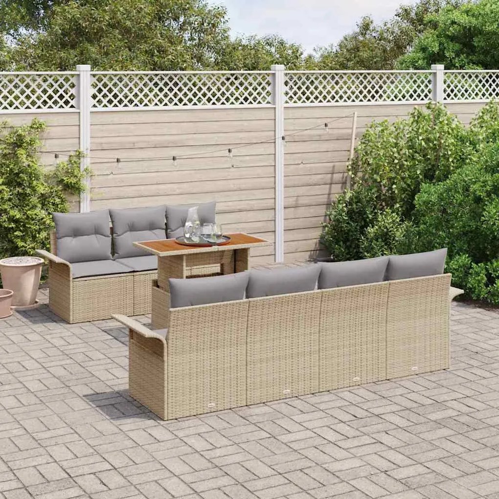 vidaXL Σετ Καναπέ Κήπου με αποθήκευση 8 pcs Μπεζ Πολυ ράταν