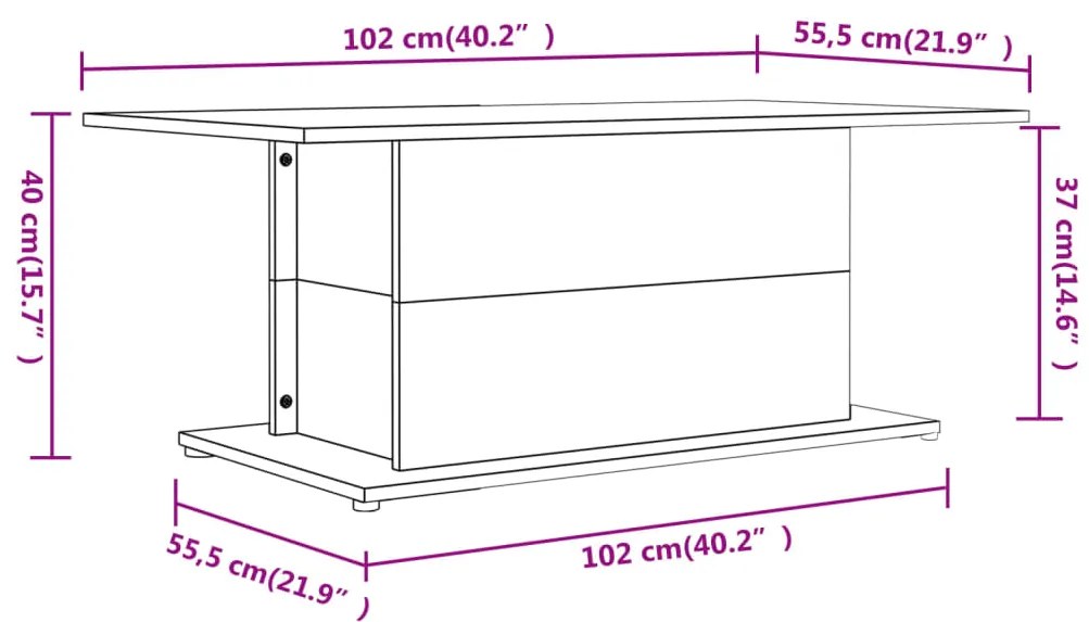 vidaXL Τραπεζάκι Σαλονιού Μαύρο 102x55,5x40 εκ. Επεξεργ. Ξύλο