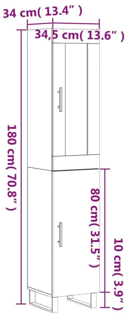 Ντουλάπι Γυαλ. Λευκό 34,5 x 34 x 180 εκ. από Επεξεργασμένο Ξύλο - Λευκό