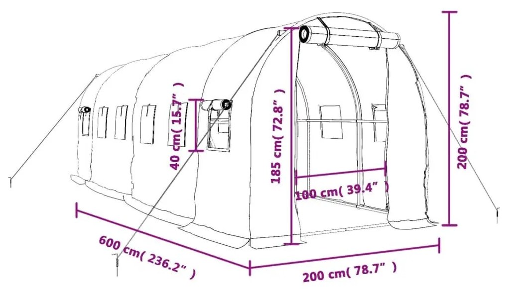 Θερμοκήπιο με Ατσάλινο Πλαίσιο Λευκό 12 μ² 6 x 2 x 2 μ. - Λευκό