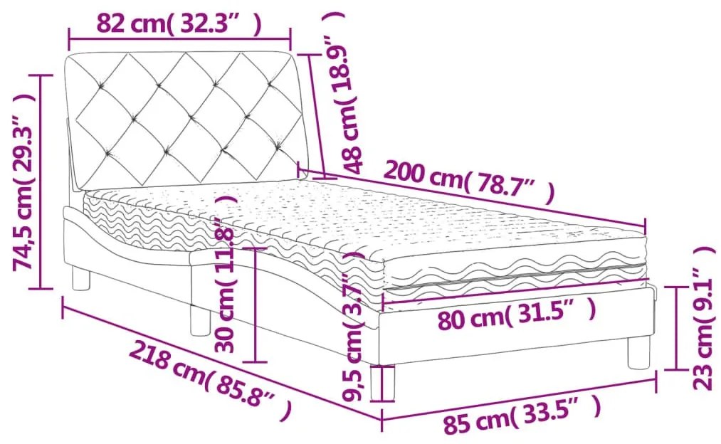 Κρεβάτι με Στρώμα Ροζ 80 x 200 εκ. Βελούδινο - Ροζ