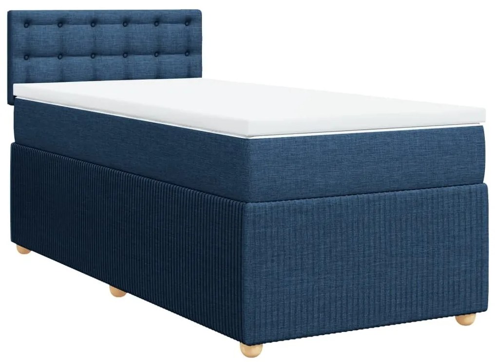 Κρεβάτι Boxspring με Στρώμα Μπλε 90x200 εκ.Υφασμάτινο - Μπλε