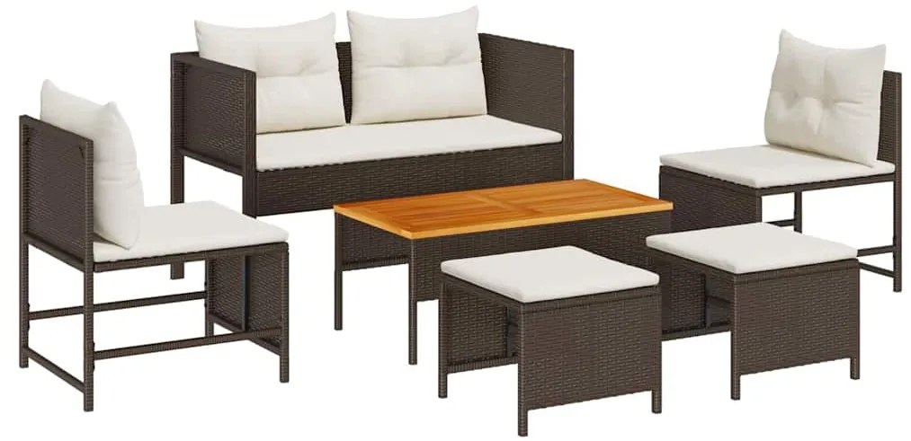 vidaXL Σετ Καναπέ Κήπου 6 pcs Καφέ και κρεμ συνθετικό ρατάν