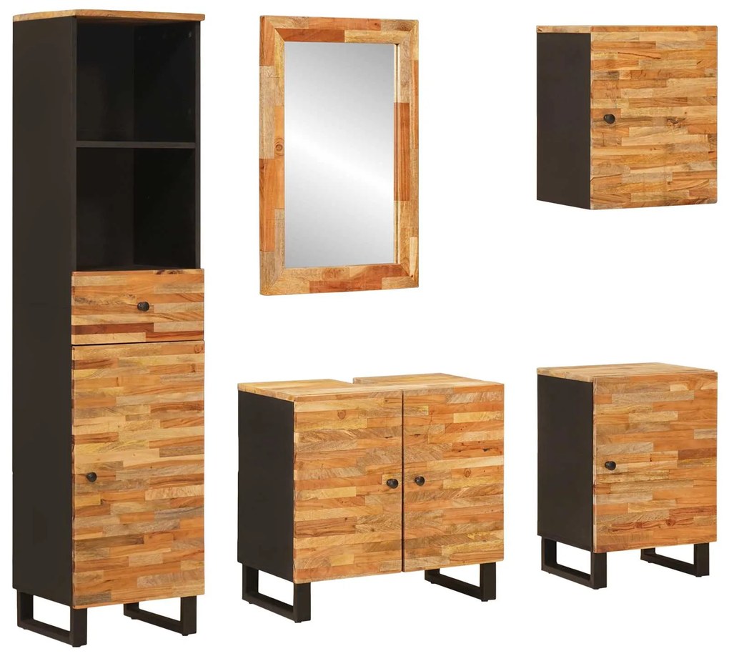 Σετ Μπάνιου με συρτάρι με ράφι Φυσικό Στερεό ξύλο μάνγκο