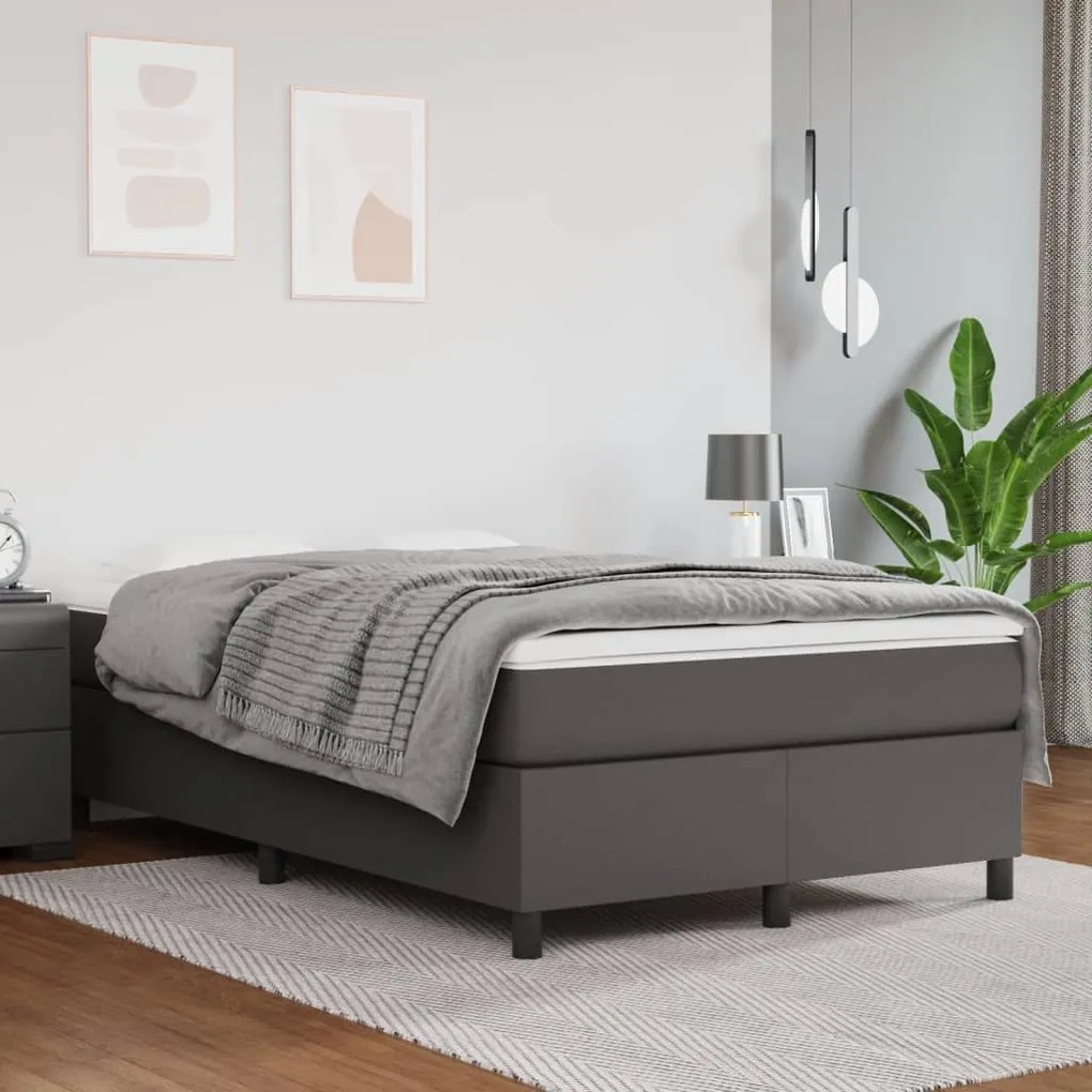 Κρεβάτι Boxspring με Στρώμα Γκρι 120x190εκ. από Συνθετικό Δέρμα - Γκρι