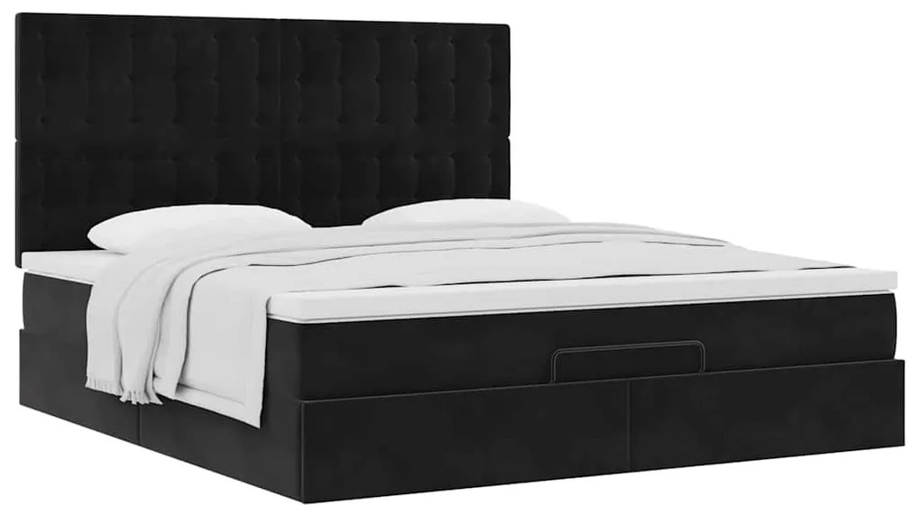 vidaXL Οθωμανικό κρεβάτι με στρώματα Μαύρο 160x200cm Velvet