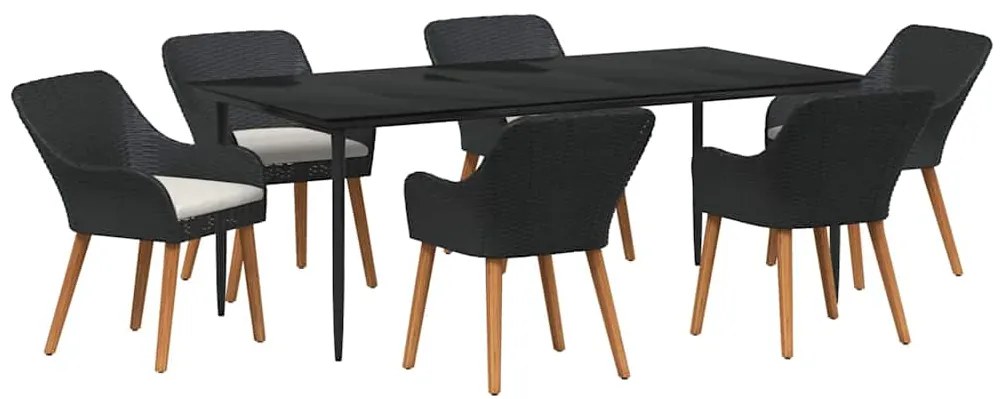 vidaXL Σετ Κήπου 7 Τεμαχίων Μαύρο Poly Rattan