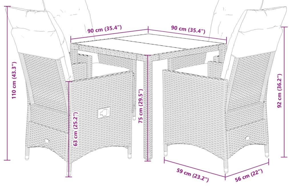 vidaXL Σετ Τραπεζαρίας Κήπου 5 Τεμαχίων Μαύρο Συνθ. Ρατάν με Μαξιλάρια