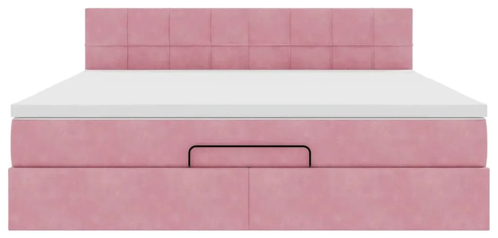vidaXL Οθωμανικό κρεβάτι με στρώμα & LEDs Ροζ 160x200cm Βελούδο