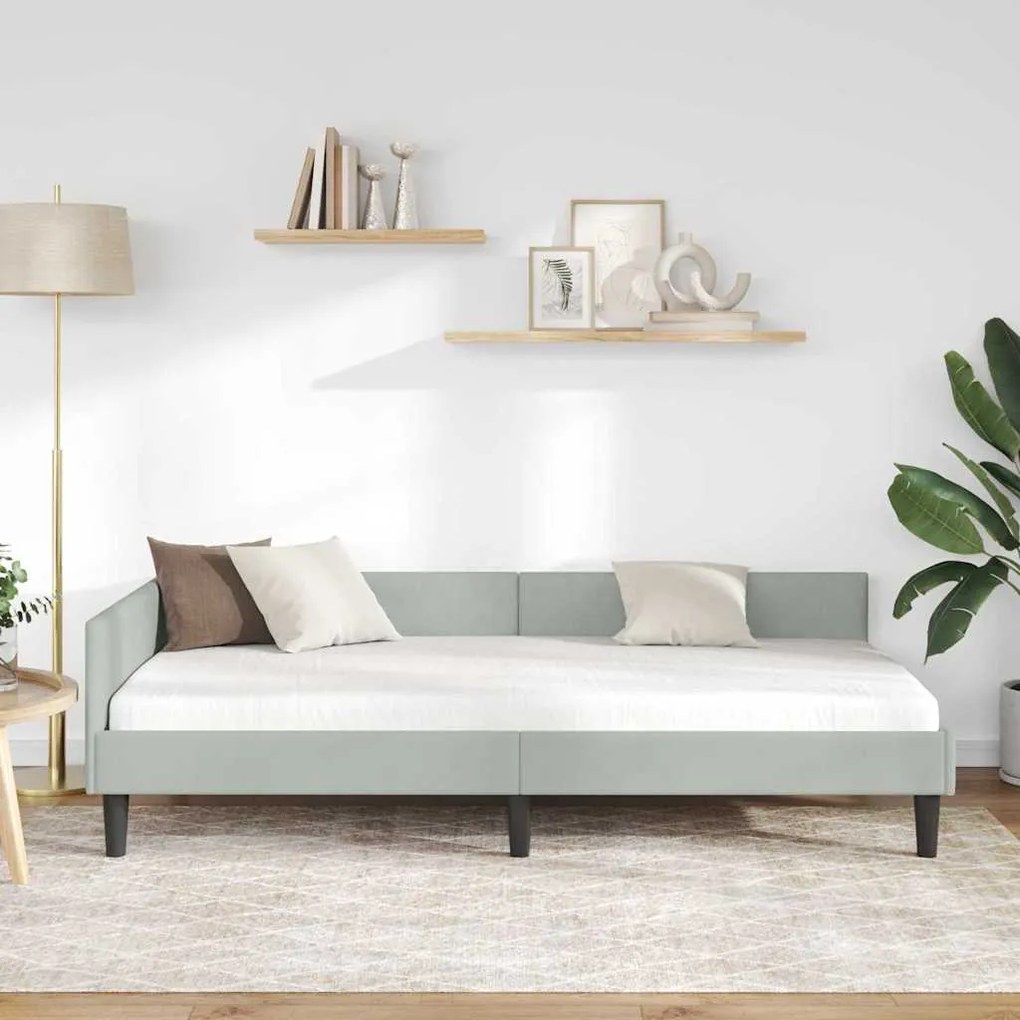 vidaXL Πλαϊνό Κρεβάτι με κεφαλάρι Ανοιχτό γκρι 90 x 190 cm