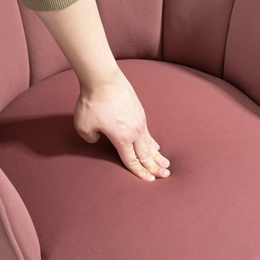 HOMCOM Πολυθρόνα Σαλόνι Πολυθρόνα Lounge σε Σχήμα Κοχύλι με Ξύλινα Πόδια, Πολυθρόνα Ανάγνωσης με Όψη Βελούδου, Πολυθρόνα για Υπνοδωμάτιο Ροζ