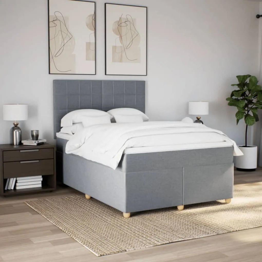 vidaXL Κρεβάτι Boxspring με Στρώμα Ανοιχτό Γκρι 140x200 εκ. Υφασμάτινο