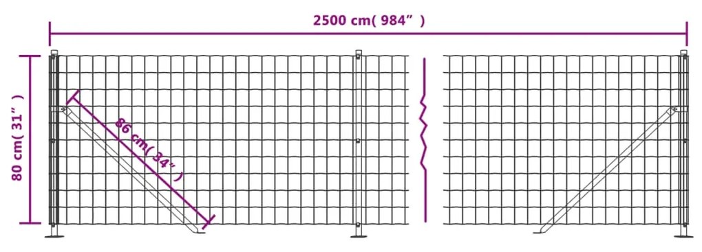 vidaXL Συρματόπλεγμα Περίφραξης Πράσινο 0,8 x 25 μ. με Βάσεις Φλάντζα