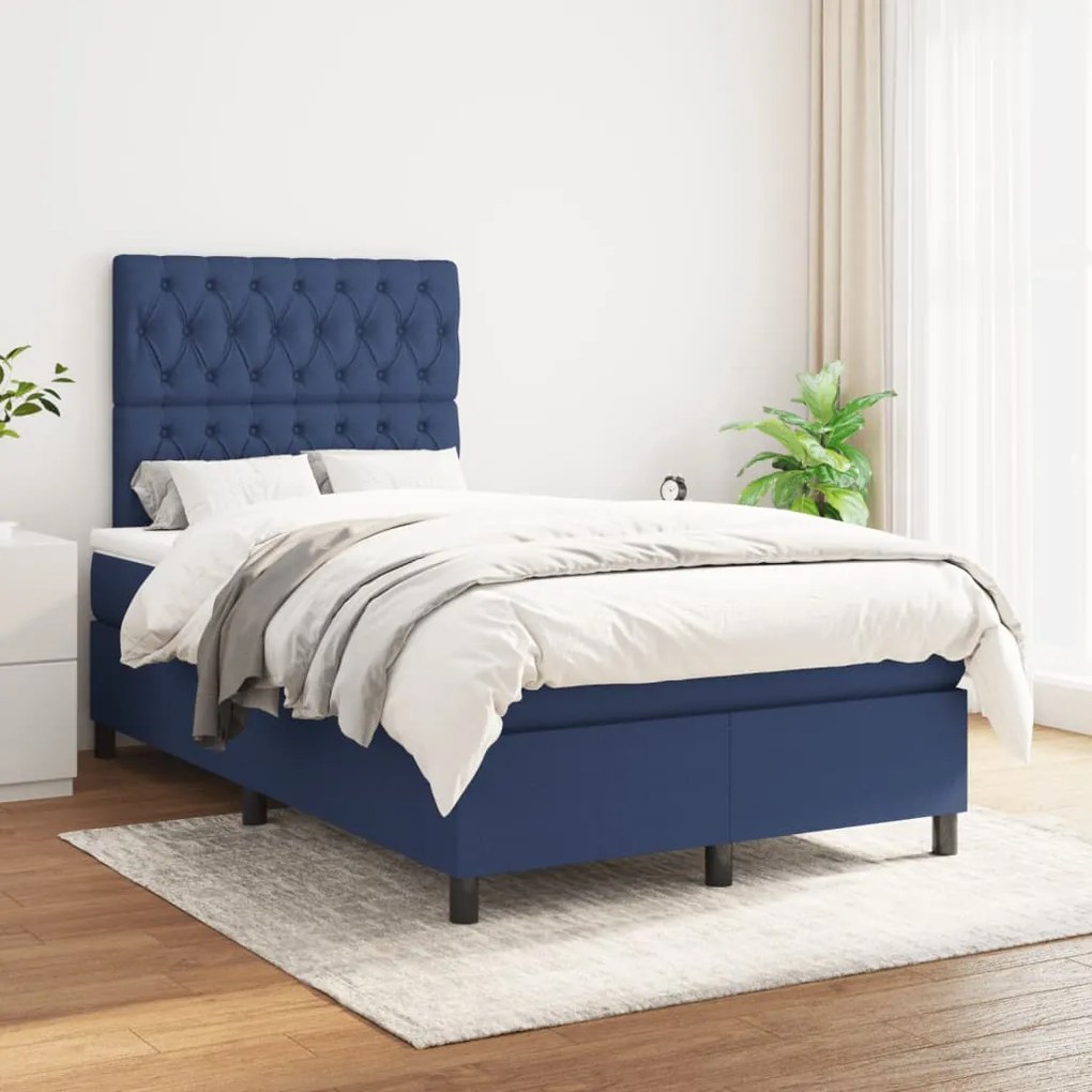 vidaXL Κρεβάτι Boxspring με Στρώμα Μπλε 120x190 εκ. Υφασμάτινο