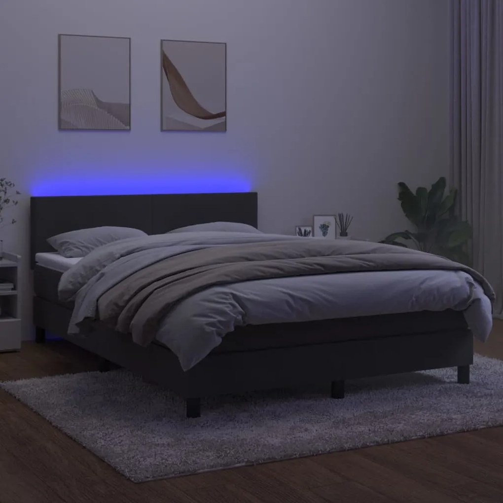 vidaXL Κρεβάτι Boxspring με Στρώμα & LED Σκ. Γκρι 140x200εκ. Βελούδινο