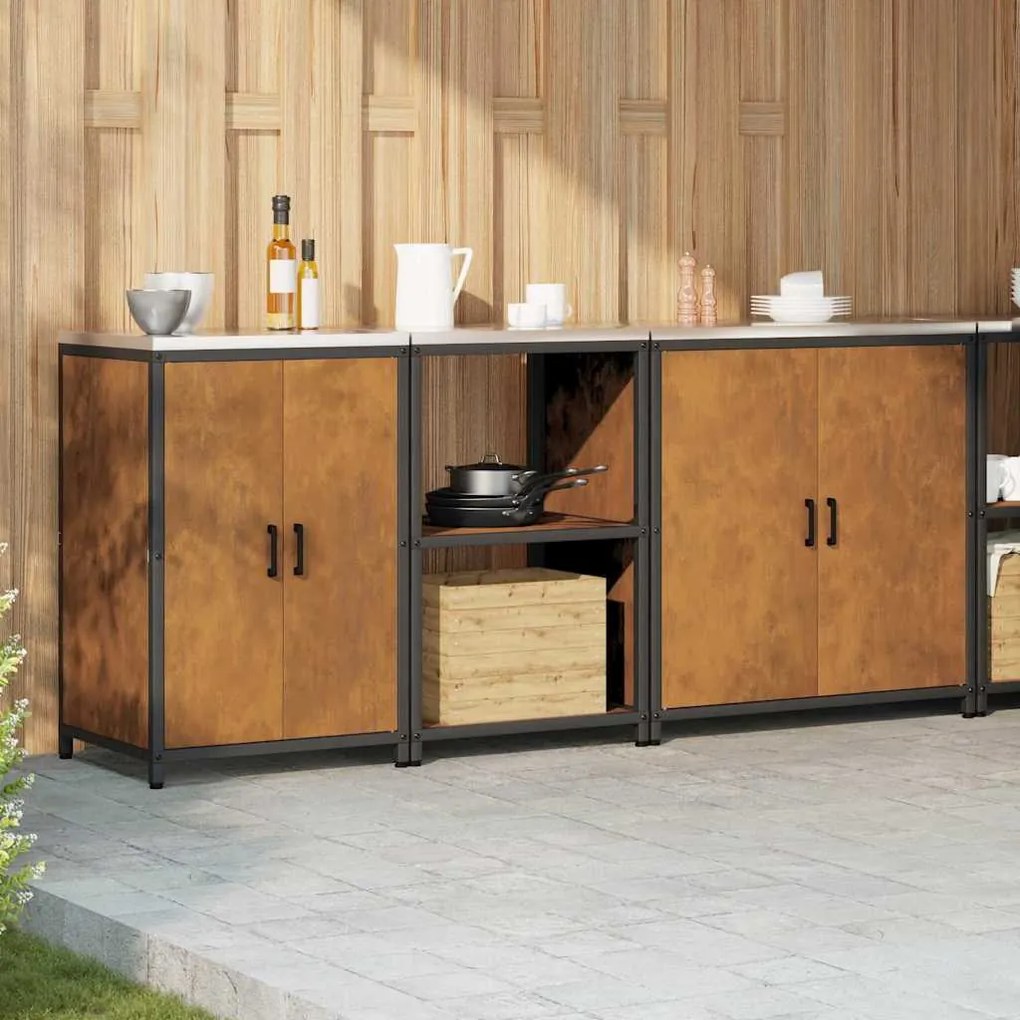 vidaXL Σετ Αποθήκευσης Κουζίνας με ράφι με αποθήκευση 3 pcs Σκ rusty