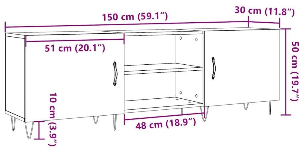 Έπιπλο Τηλεόρασης Δρυς τεχνίτης 150x30x50 εκ. Επεξ. Ξύλο - Καφέ