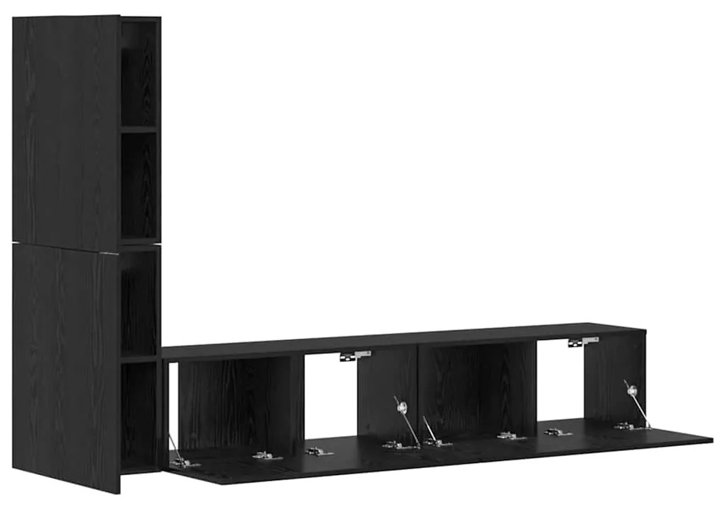 vidaXL Τηλεοπτική Κάβα Τοίχου 4 pcs Μαύρη δρυς Επεξεργασμένο ξύλο