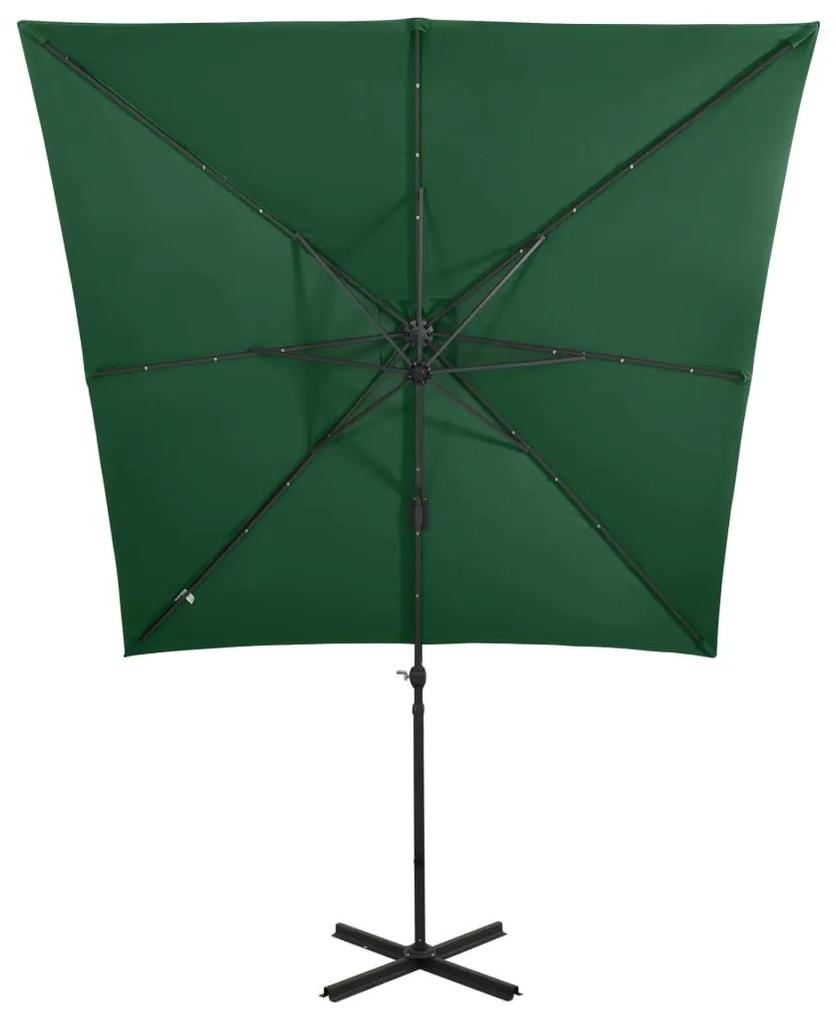 Ομπρέλα Κρεμαστή με Ιστό και LED Πράσινη 250 εκ. - Πράσινο