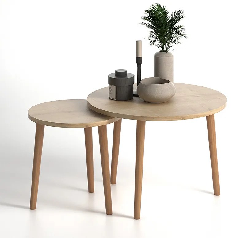 Σετ τραπεζάκια σαλονιού Roma Megapap 2 τμχ. χρώμα oak 60x60x46εκ.