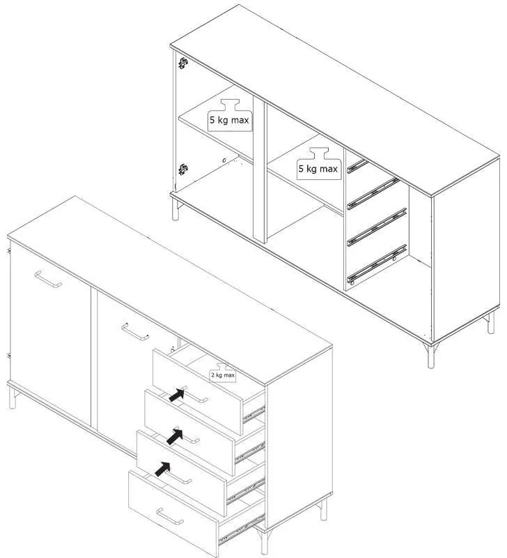 Κομότα - Μπουφές Corsica 3K4F Flagstaff Oak - Μαύρο 159x42x92 εκ. 159x42x92 εκ.