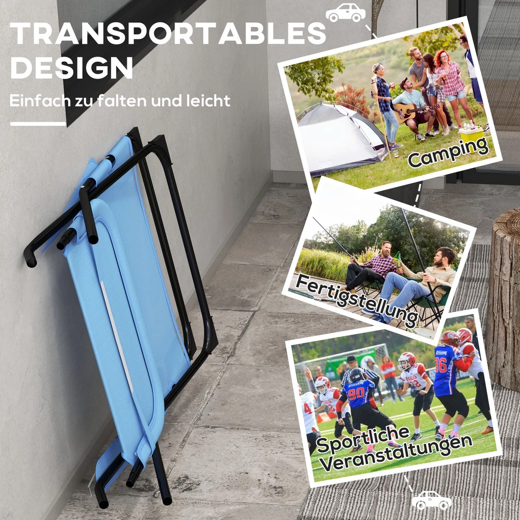 Outsunny Αναδιπλούμενη Καρέκλα, 4 θέσεων, αναπνέουσα, μεταλλικό σκελετό, 69 x 91 x 96 εκ., Μαύρο/Μπλε