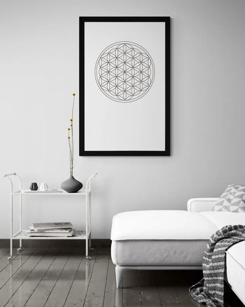 Αφίσα με παρπαστού Άσπρα και μαύρα Mandala - 20x30 silver