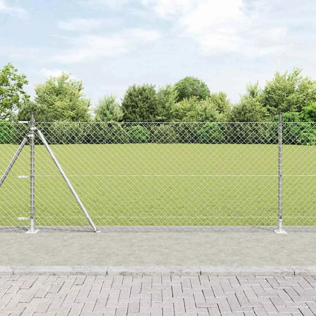 vidaXL Φράχτης από αλυσίδα με στήλες Ασημί 0.8 x 25 m Ατσάλι