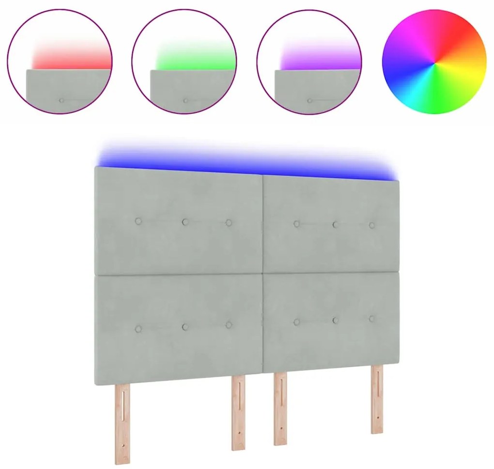 vidaXL Κεφαλάρι με φώτα λωρίδας LED Ανοιχτό γκρι 80 cm Βελούδο