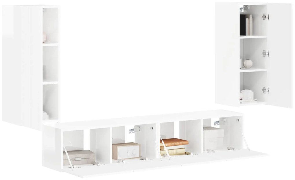 vidaXL Σετ τοίχου για τηλεόραση Επιτοίχιο 4 pcs Υψηλής γυαλάδας λευκό