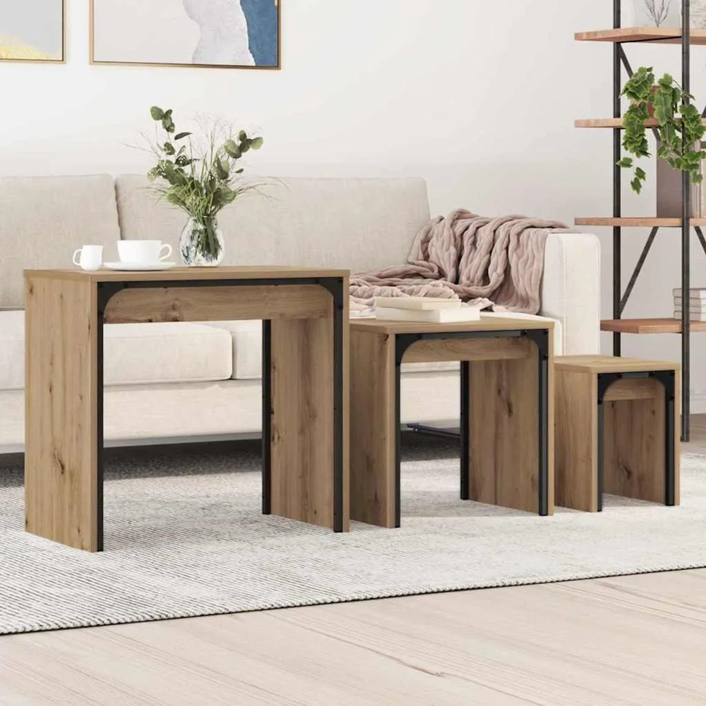 vidaXL Φωτιστικό Τραπεζάκι 3 pcs artisan δρυς 60 x 35 x 56 εκ.