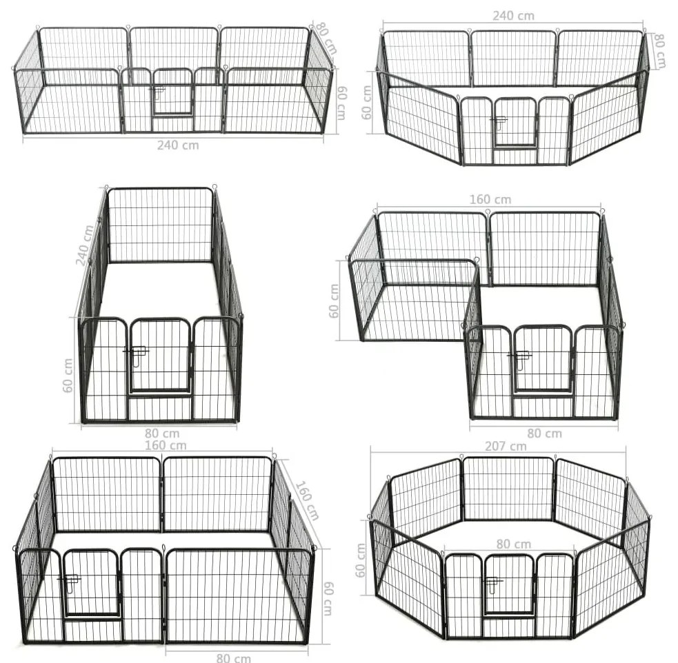 Πάρκο Σκύλου με 8 Πάνελ Μαύρο 60 x 80 εκ. Ατσάλινο - Μαύρο