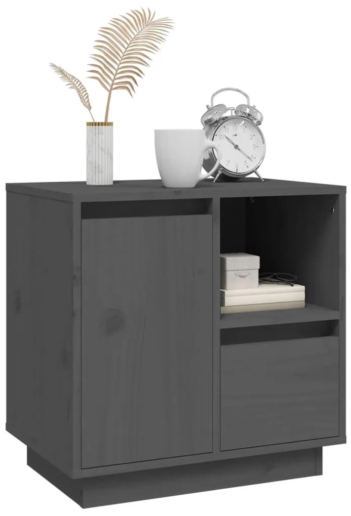 vidaXL Κομοδίνο Γκρι 50x34x50 εκ. από Μασίφ Ξύλο Πεύκου