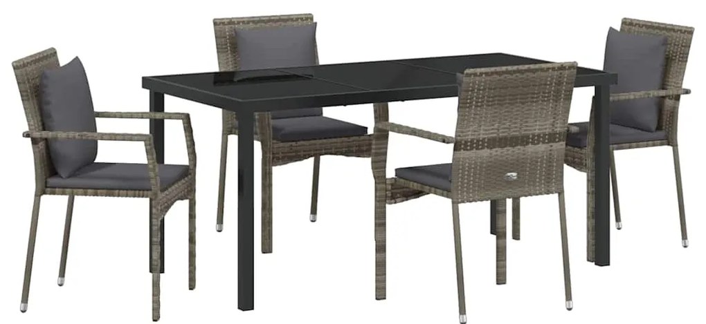 vidaXL Σέτ φαγητού για κήπο με μαξιλάρι 5 pcs Γκρι συνθετικό ρατάν