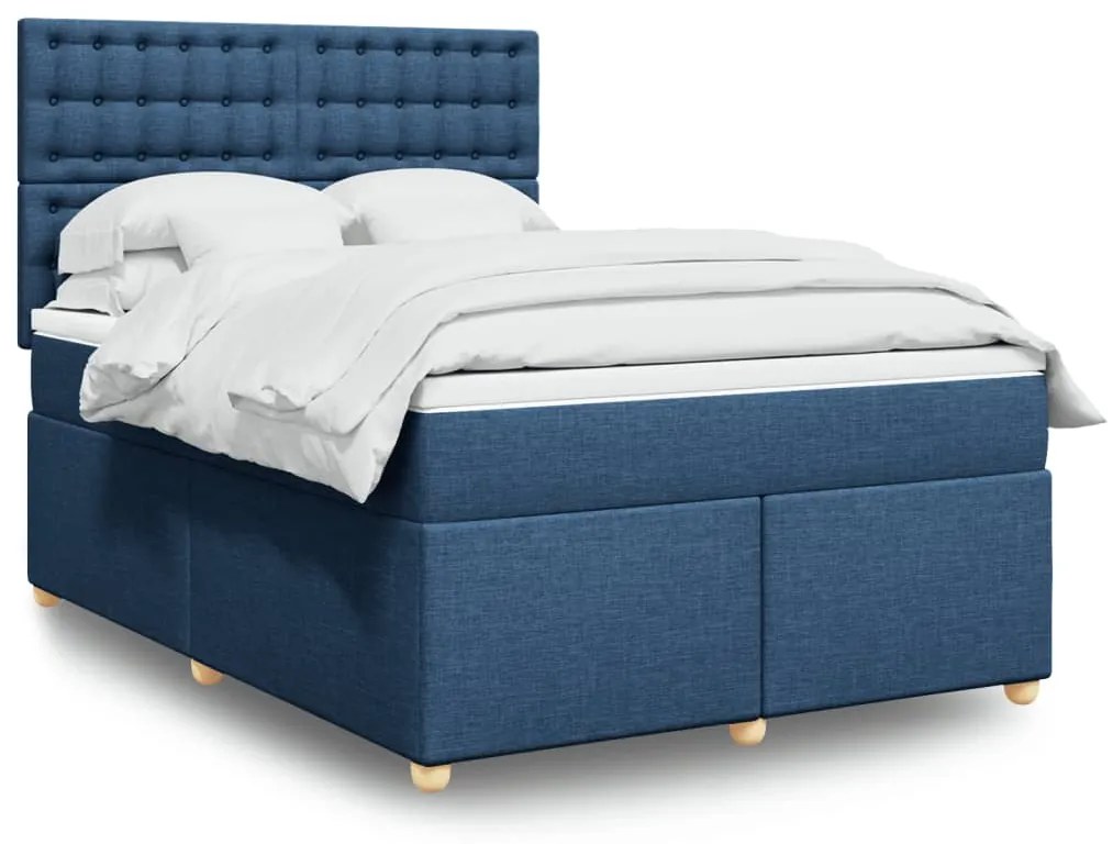 Κρεβάτι Boxspring με Στρώμα Μπλε 140x200 εκ. Υφασμάτινο